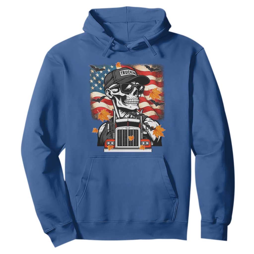 Patriotic Trucker Skeleton American Flag Hoodie TS14 Royal Blue Print Your Wear