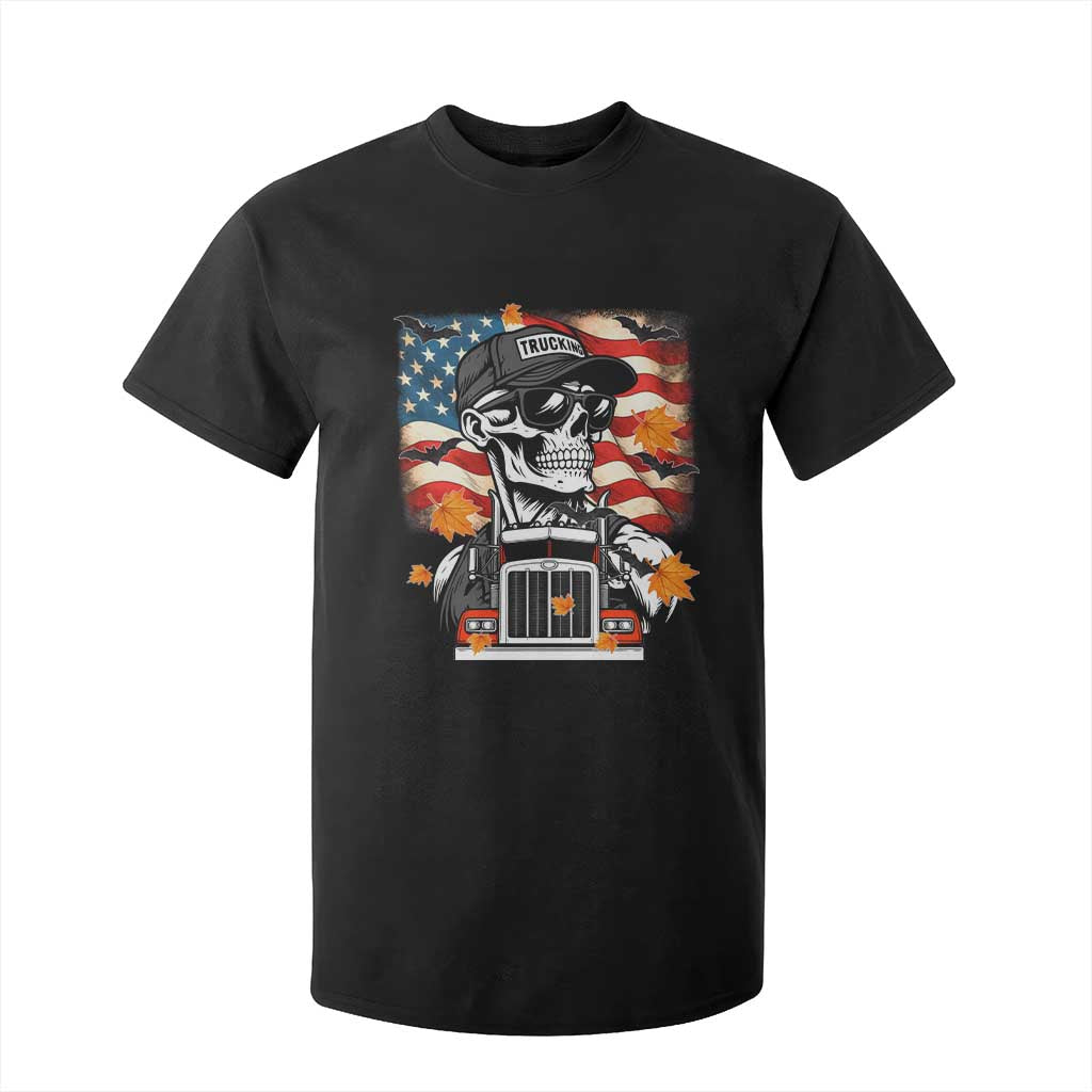 Patriotic Trucker Skeleton American Flag T Shirt For Kid TS14 Black Print Your Wear