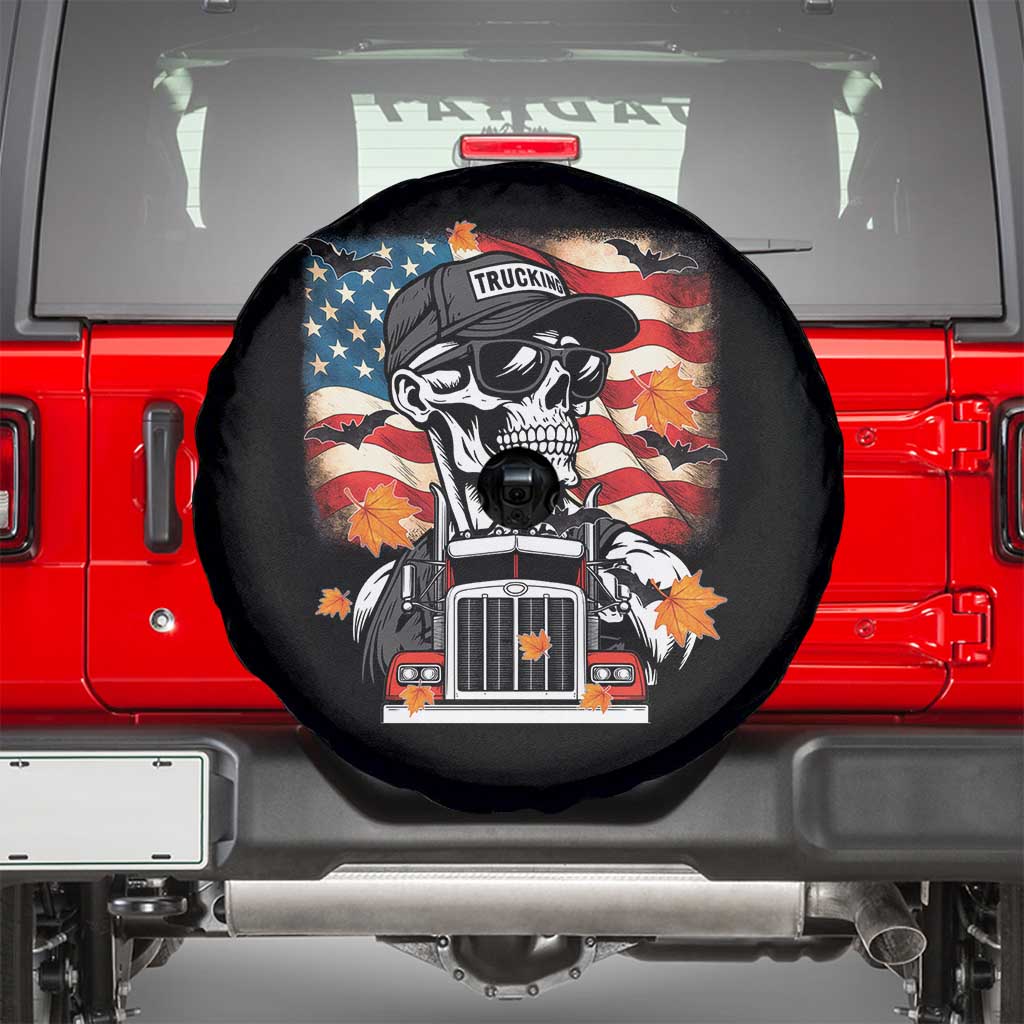 Patriotic Trucker Skeleton American Flag Spare Tire Cover TS14 Black Print Your Wear