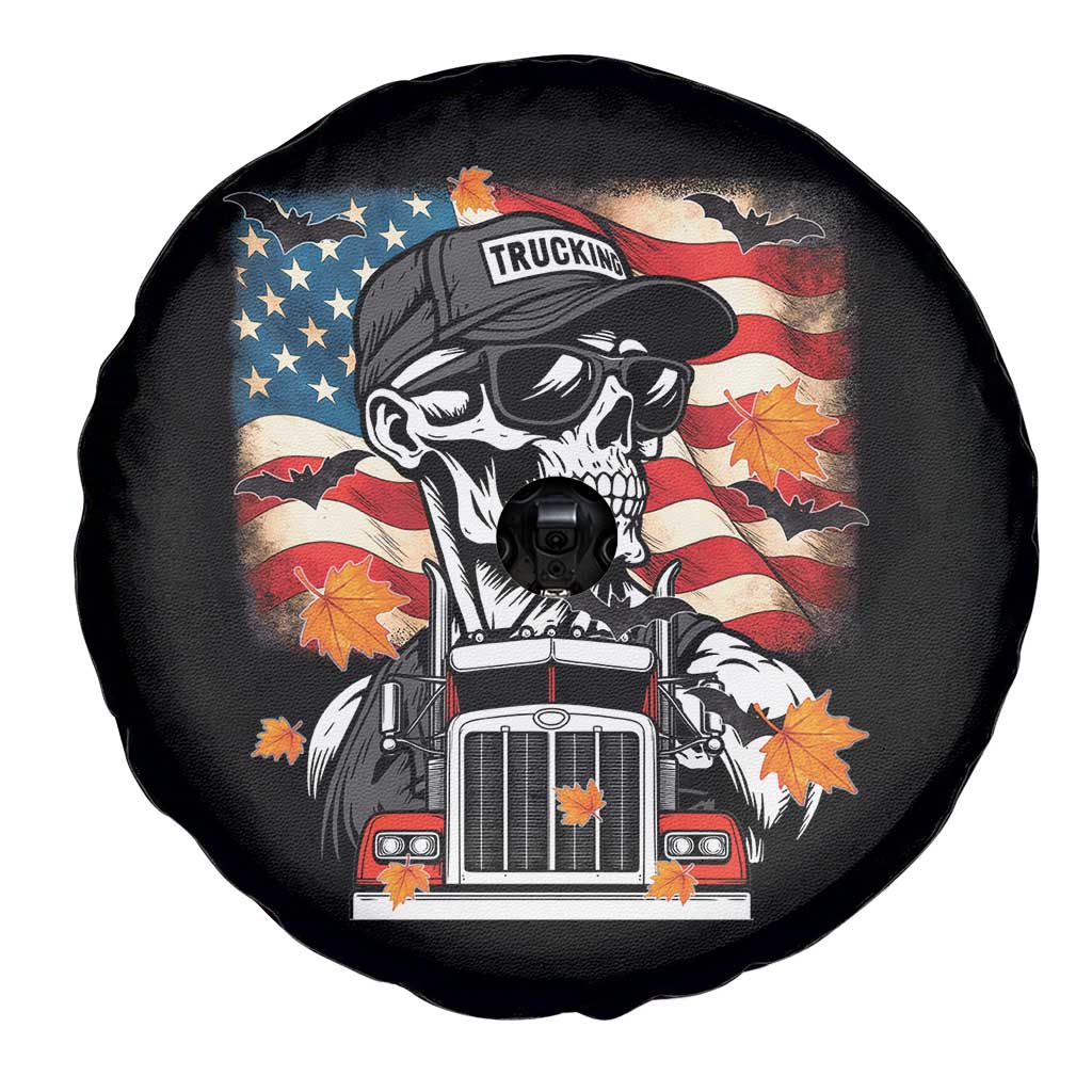 Patriotic Trucker Skeleton American Flag Spare Tire Cover TS14 Print Your Wear