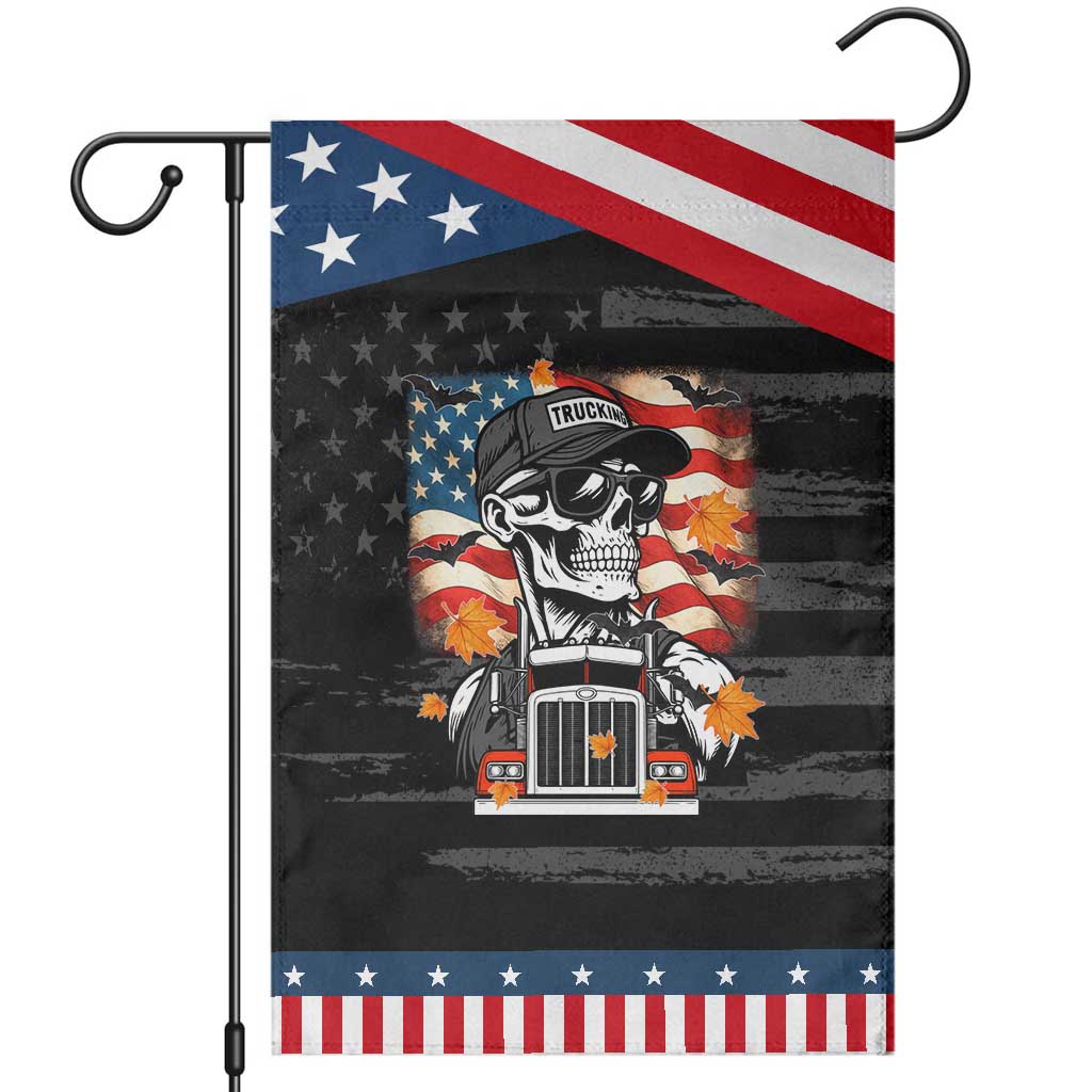 Patriotic Trucker Skeleton American Flag Garden Flag TS14 Distressed Black Blue Print Your Wear