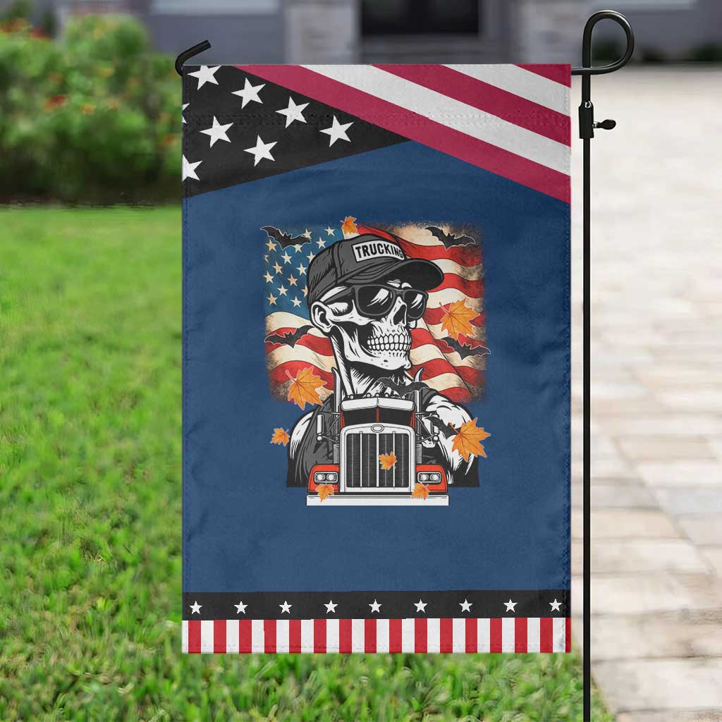 Patriotic Trucker Skeleton American Flag Garden Flag TS14 Classic Blue Black Print Your Wear