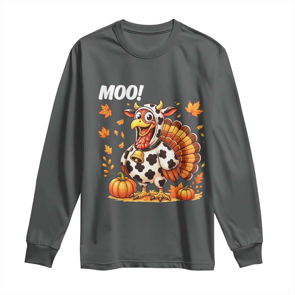 Funny Thanksgiving Long Sleeve Shirt Turkey Moo TS14 Dark Heather Print Your Wear