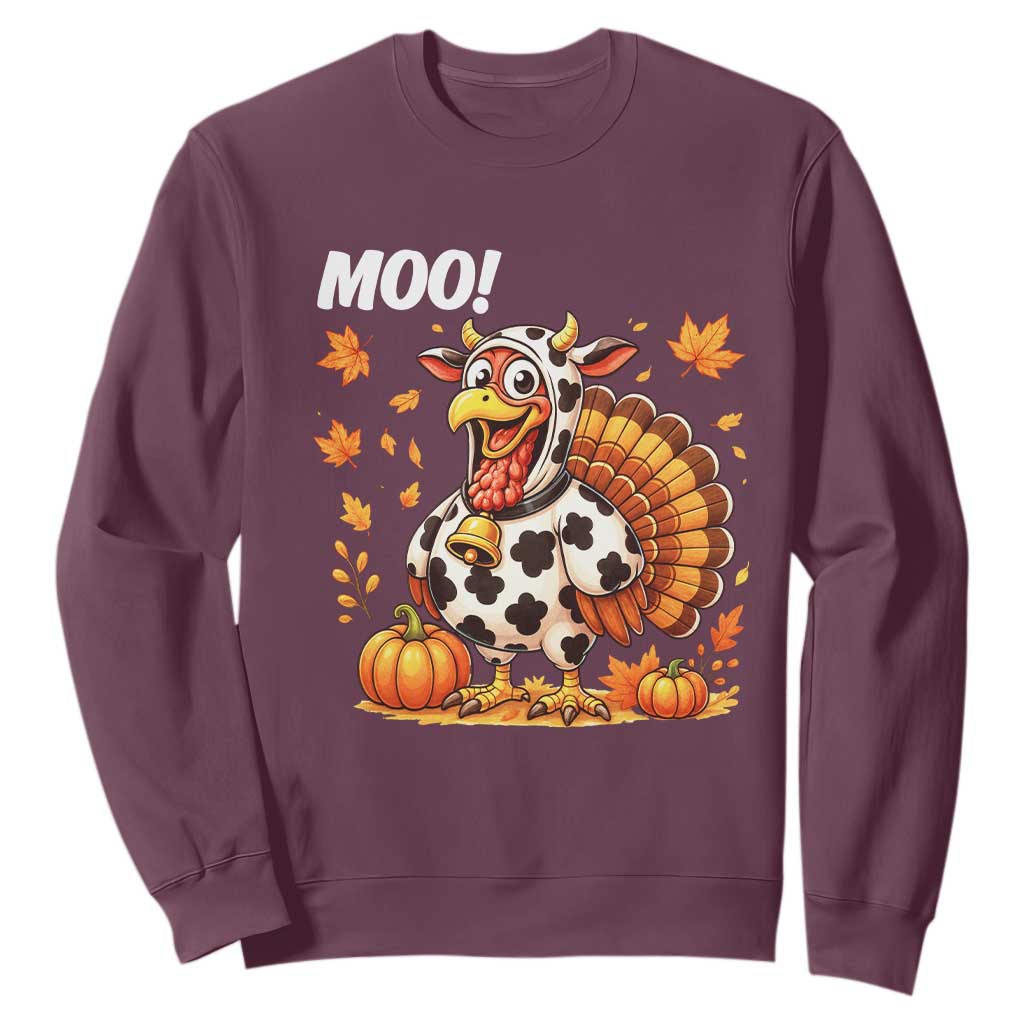 Funny Thanksgiving Sweatshirt Turkey Moo TS14 Maroon Print Your Wear