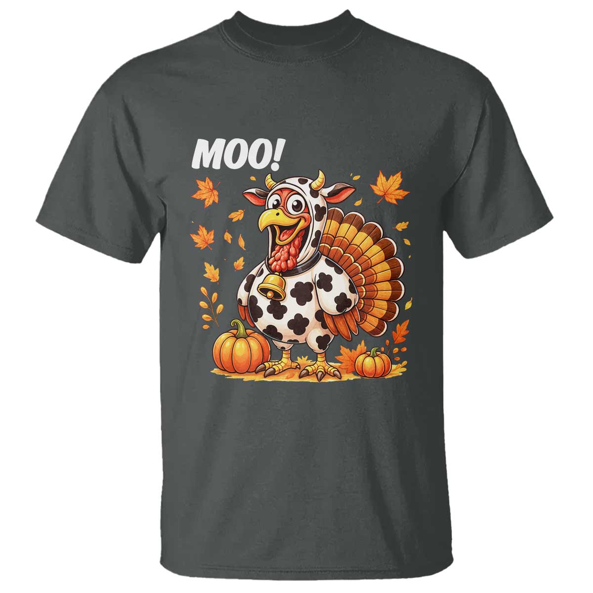 Funny Thanksgiving T Shirt Turkey Moo TS14 Dark Heather Print Your Wear