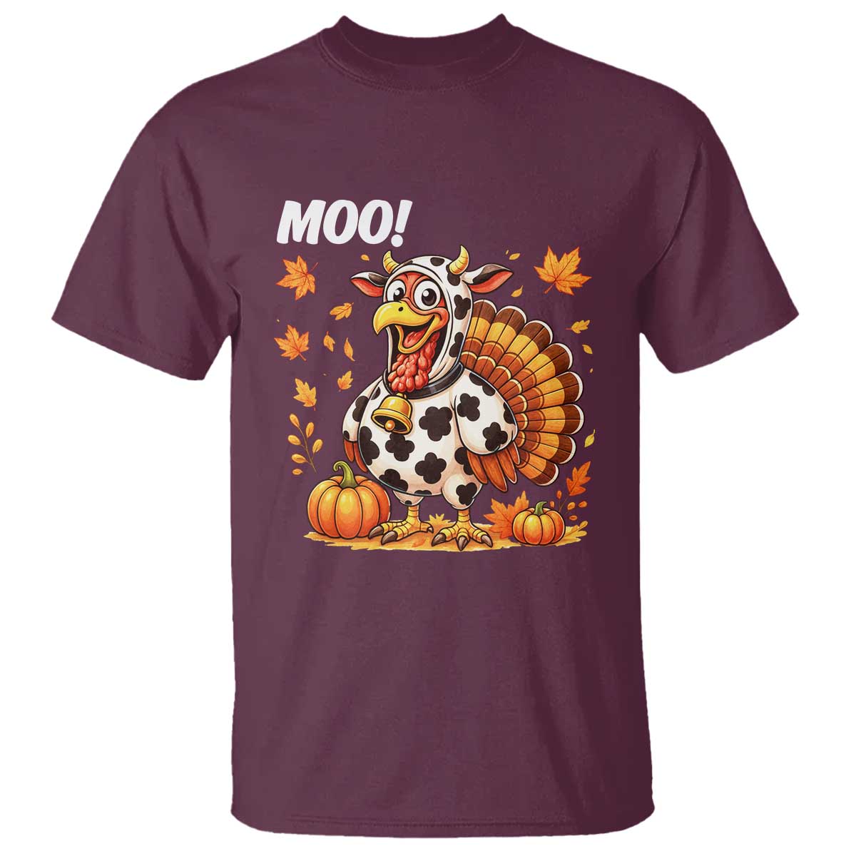 Funny Thanksgiving T Shirt Turkey Moo TS14 Maroon Print Your Wear