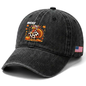 Funny Thanksgiving Washed Cotton Baseball Cap Turkey Moo TS14 Print Your Wear