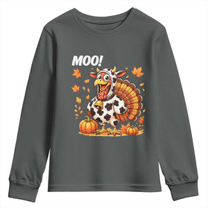 Funny Thanksgiving Youth Sweatshirt Turkey Moo TS14 Dark Heather Print Your Wear