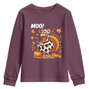 Funny Thanksgiving Youth Sweatshirt Turkey Moo TS14 Maroon Print Your Wear