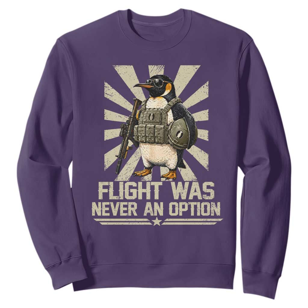 Flight was Never an Option Tactical Penguin Sweatshirt Funny Bird Meme TS14 Purple Print Your Wear
