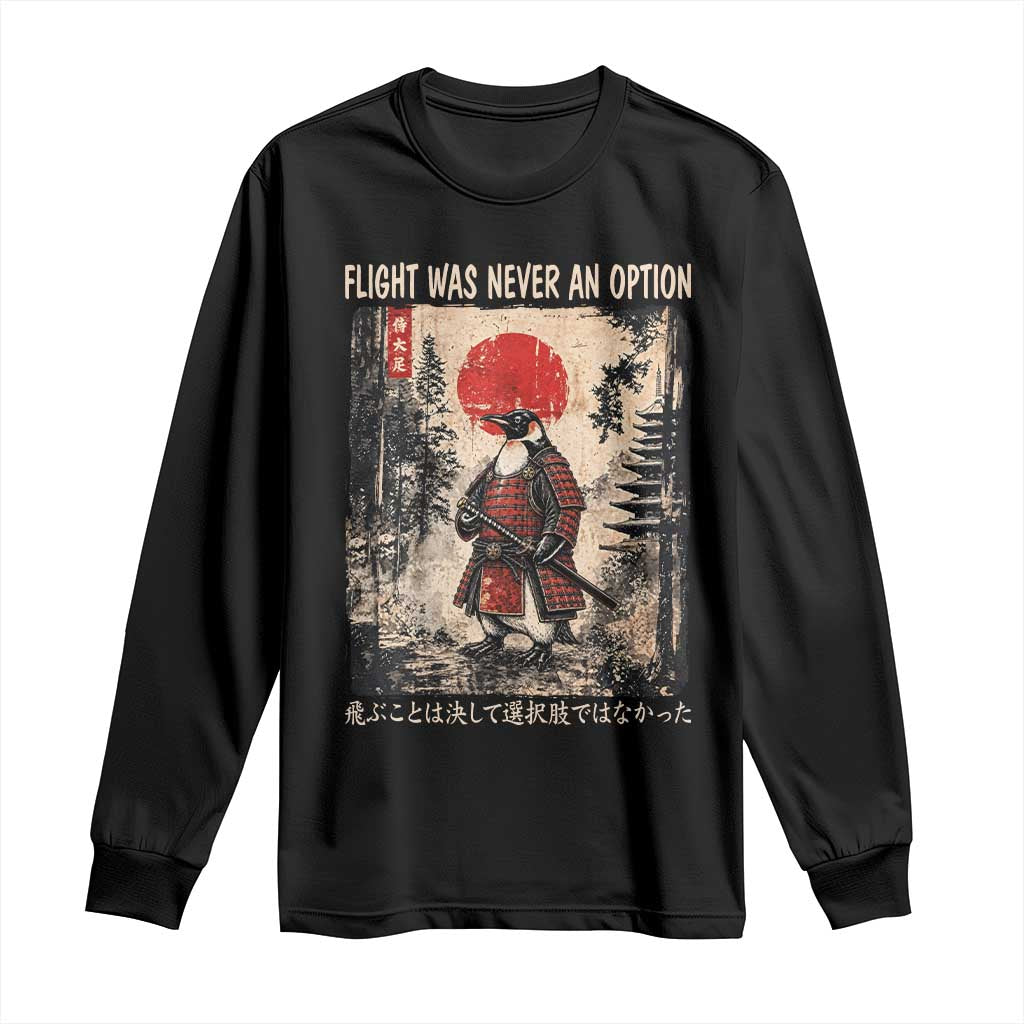 Flight was Never an Option Samurai Penguin Japanese Long Sleeve Shirt Vintage Graphic Ukiyo-e Art Funny TS14 Black Print Your Wear