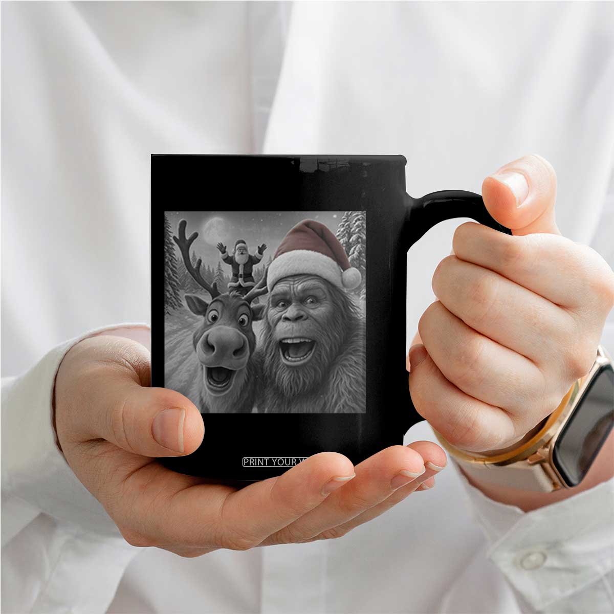 Funny Bigfoot Selfie Christmas Coffee Mug Santa Reindeer Sasquatch Xmas TS14 Print Your Wear