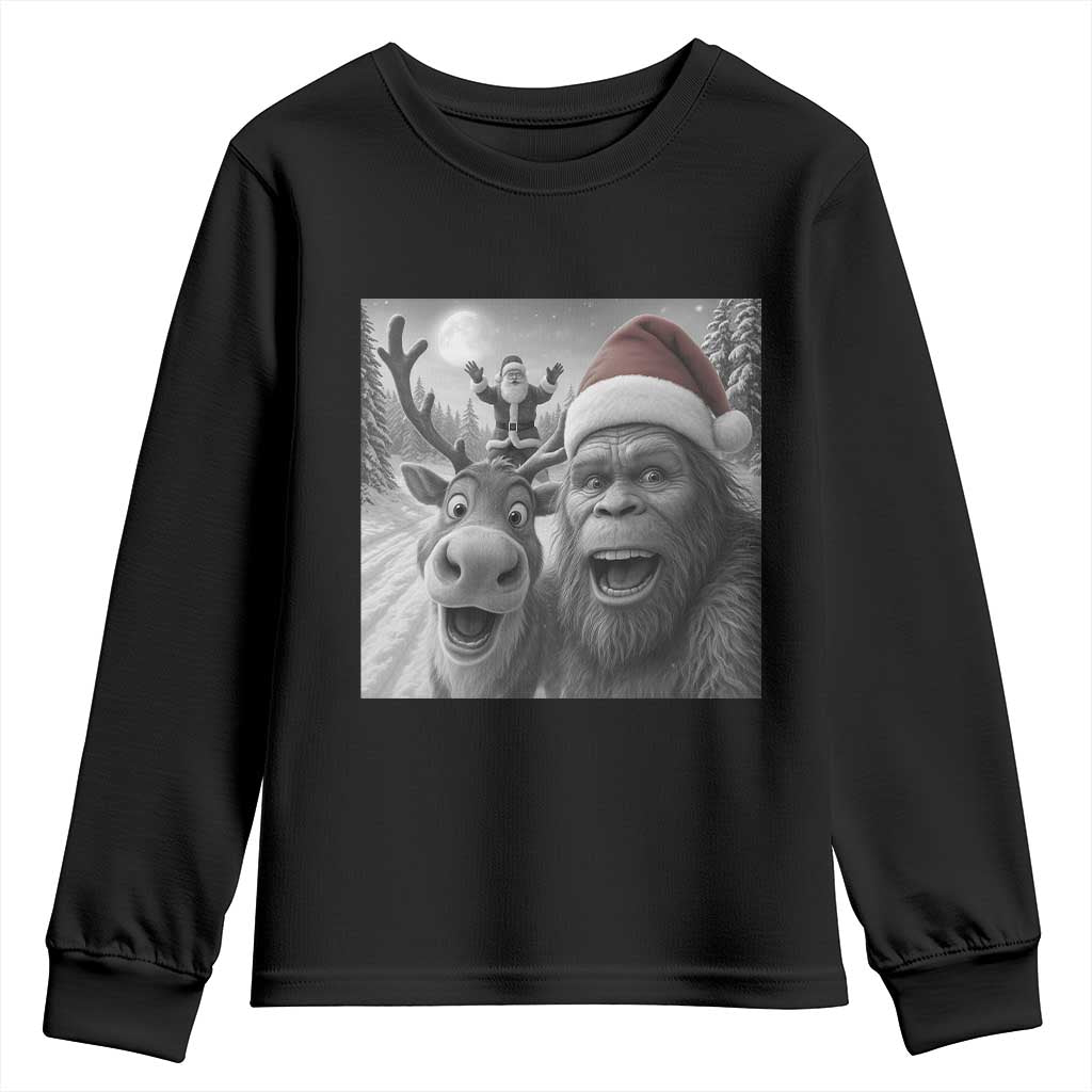 Funny Bigfoot Selfie Christmas Youth Sweatshirt Santa Reindeer Sasquatch Xmas TS14 Black Print Your Wear