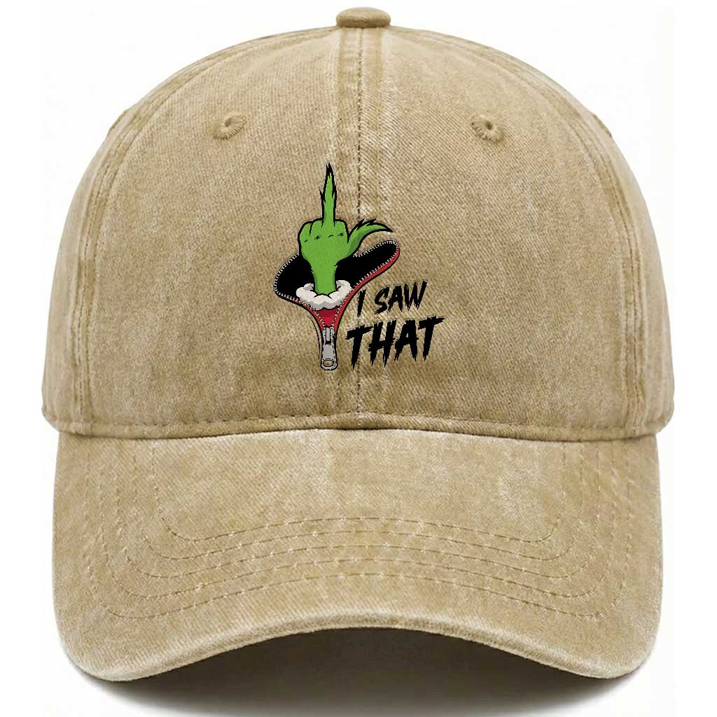 I Saw That Washed Cotton Baseball Cap Funny Elf Hand Christmas TS14 Washed Cap Universal Fit Khaki Print Your Wear