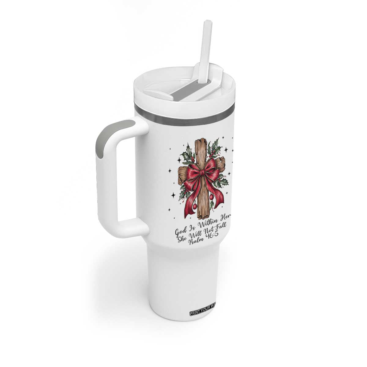 Jesus Christian Tumbler With Handle Cross Bible Verse Inspirational Christmas TS14 Print Your Wear