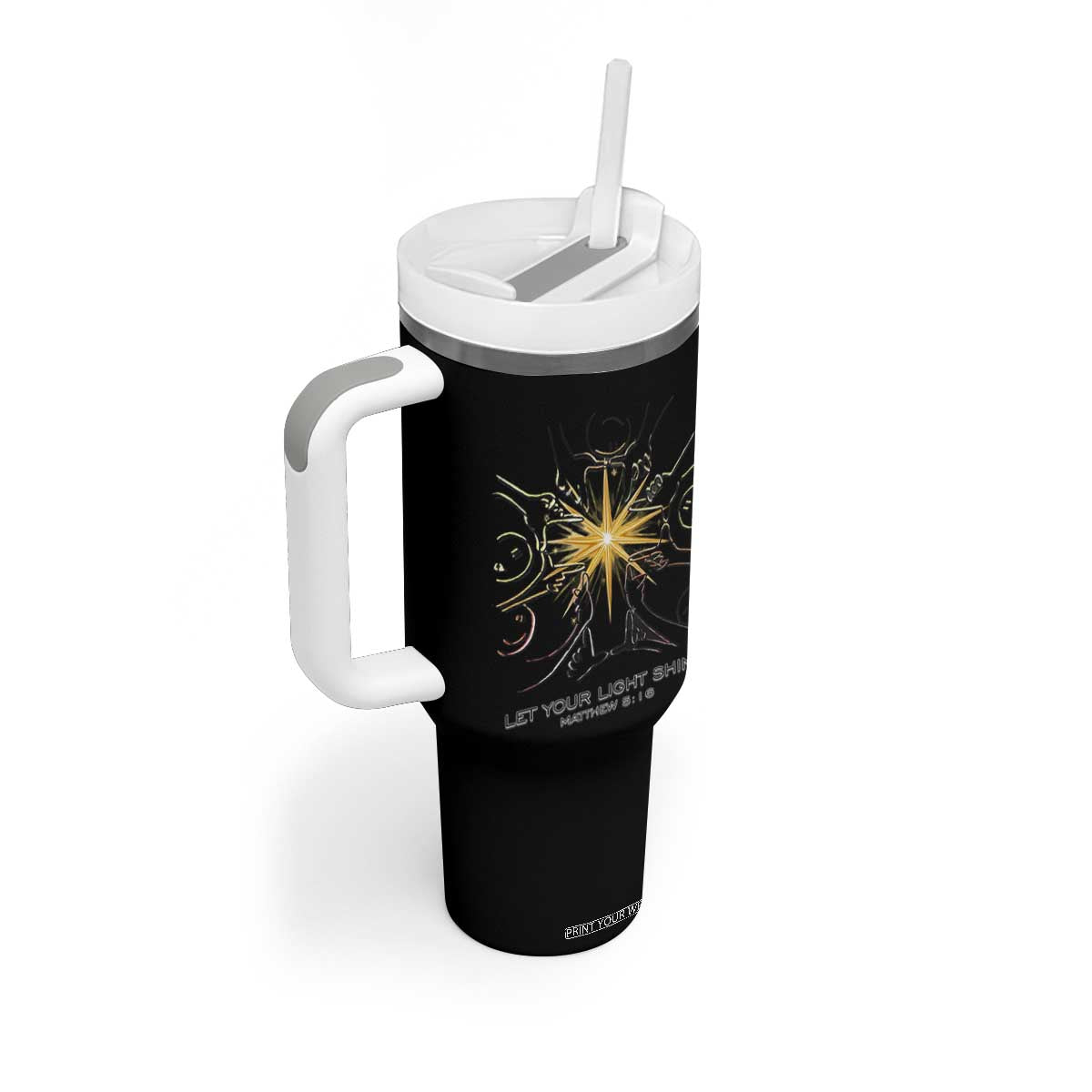 Jesus Christian Tumbler With Handle Let Your Light Shine Matthew 5:16 TS14 Print Your Wear