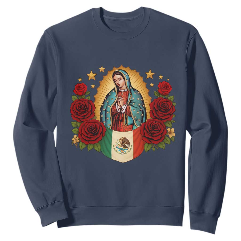 Our Lady of Guadalupe Mexican Flag Sweatshirt TS14 Navy Print Your Wear