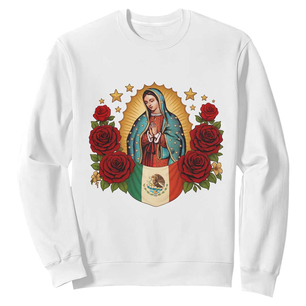 Our Lady of Guadalupe Mexican Flag Sweatshirt TS14 White Print Your Wear