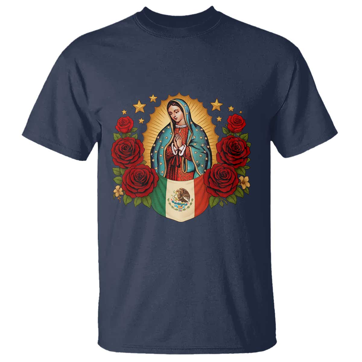 Our Lady of Guadalupe Mexican Flag T Shirt TS14 Navy Print Your Wear