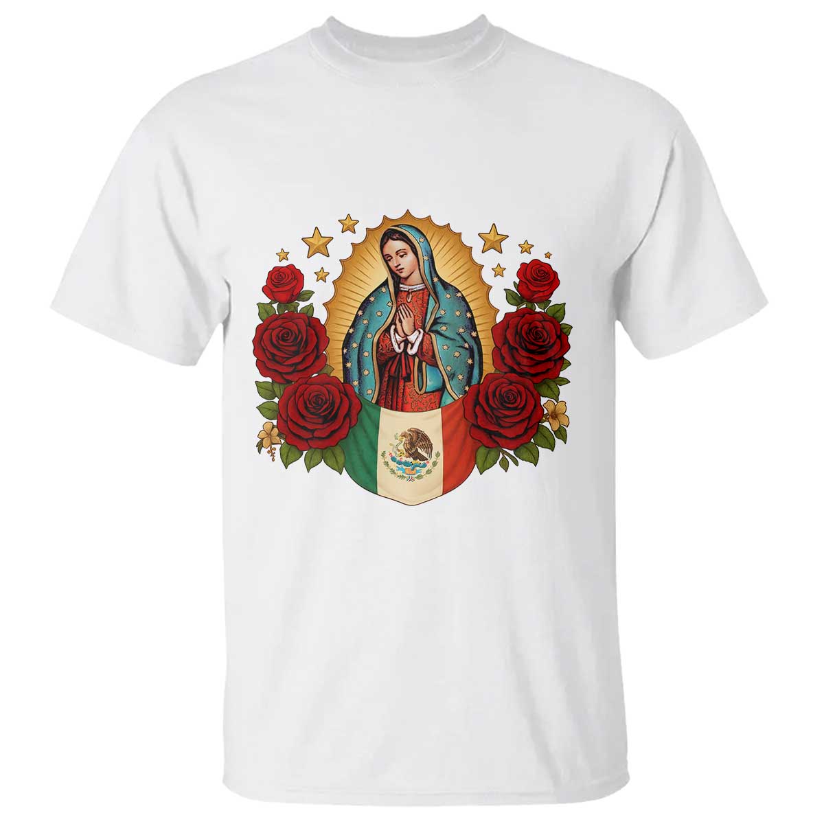 Our Lady of Guadalupe Mexican Flag T Shirt TS14 White Print Your Wear