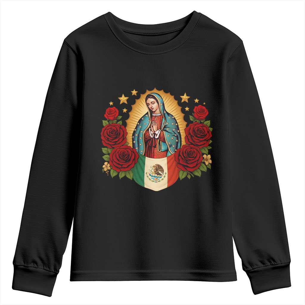 Our Lady of Guadalupe Mexican Flag Youth Sweatshirt TS14 Black Print Your Wear