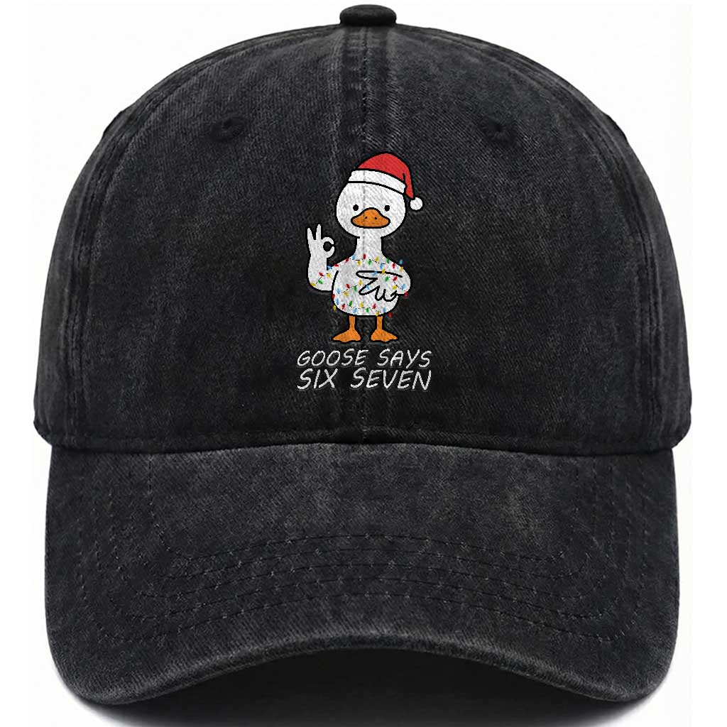 67 Six Seven Silly Goose Christmas Meme Washed Cotton Baseball Cap TS14 Washed Cap Universal Fit Black Print Your Wear