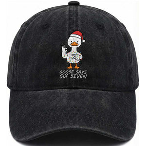 67 Six Seven Silly Goose Christmas Meme Washed Cotton Baseball Cap TS14 Washed Cap Universal Fit Black Print Your Wear