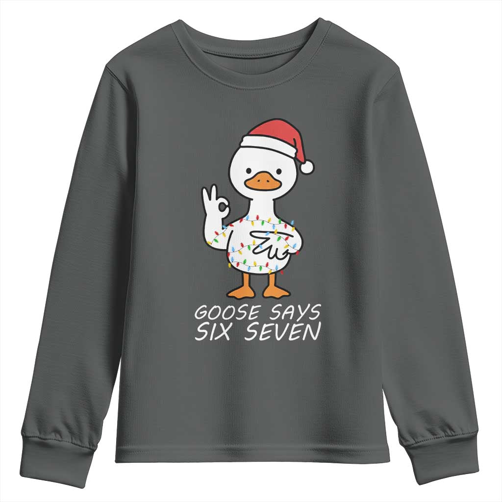 67 Six Seven Silly Goose Christmas Meme Youth Sweatshirt TS14 Dark Heather Print Your Wear