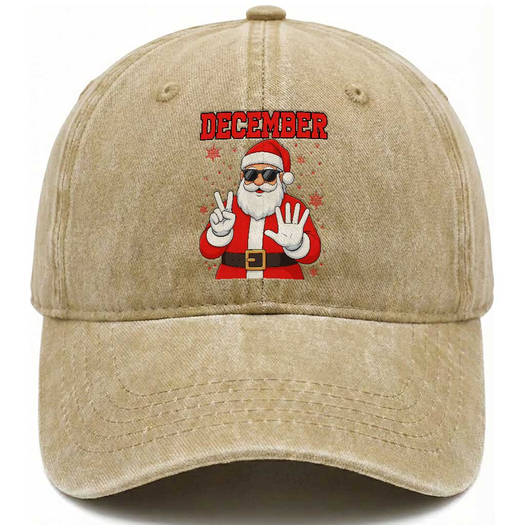 December 25 Washed Cotton Baseball Cap Funny Santa Says Christmas TS14 Washed Cap Universal Fit Khaki Print Your Wear