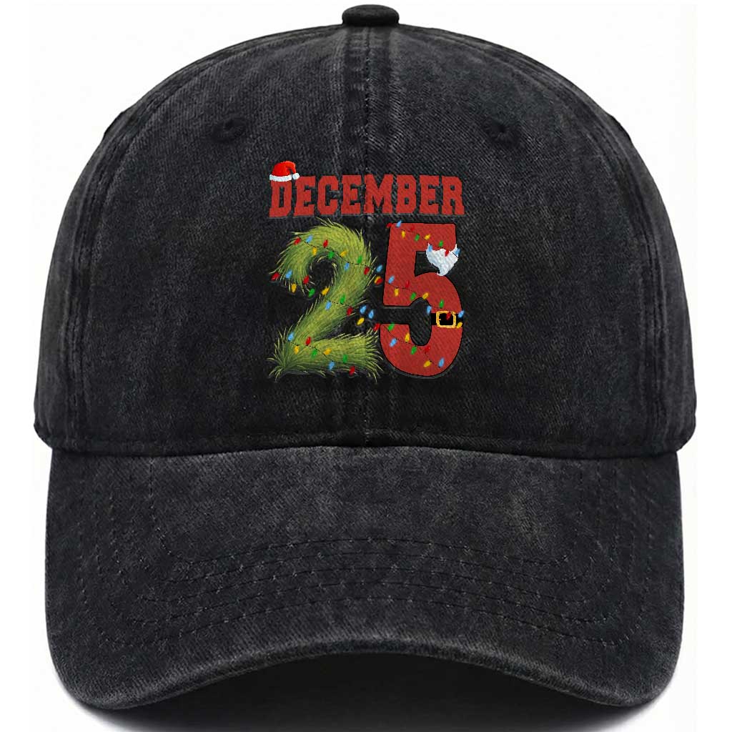 Christmas December 25 Washed Cotton Baseball Cap Family Holiday Xmas TS14 Washed Cap Universal Fit Black Print Your Wear