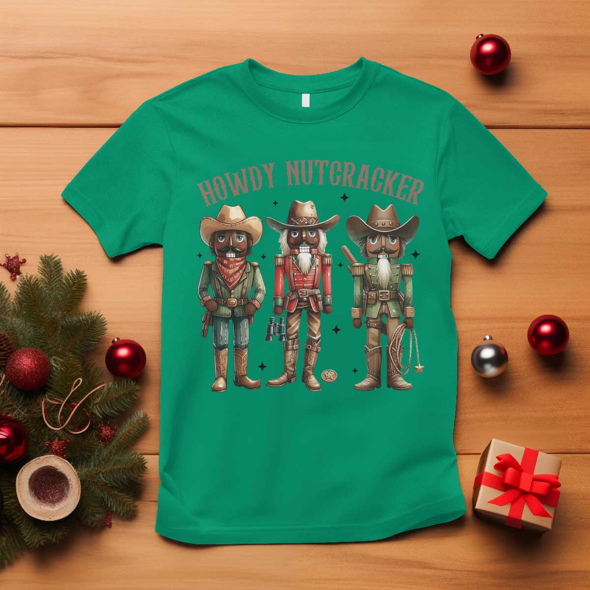 Nutcracker Cowboy Christmas Western Country Howdy T Shirt TS14 Irish Green Print Your Wear