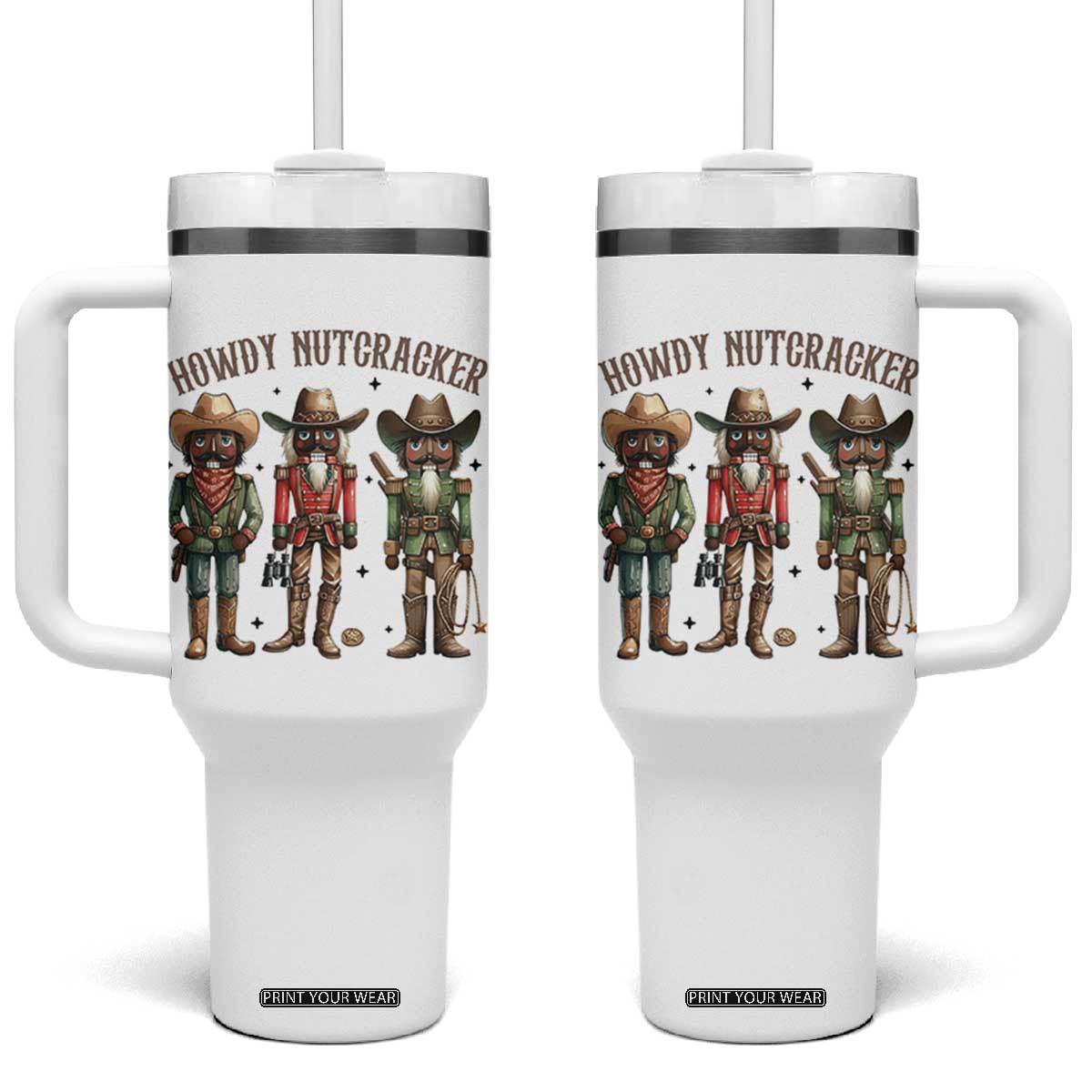 Nutcracker Cowboy Christmas Western Country Howdy Tumbler With Handle TS14 One Size: 40 oz White Print Your Wear