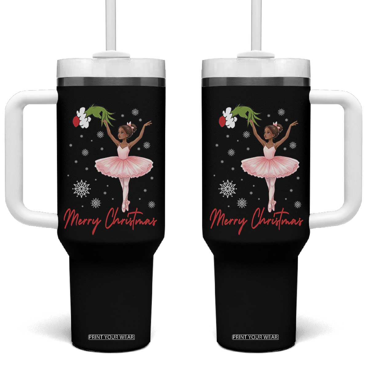 Black Nutcracker Ballet Tumbler With Handle Merry Christmas TS14 One Size: 40 oz Black Print Your Wear
