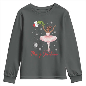Black Nutcracker Ballet Youth Sweatshirt Merry Christmas TS14 Dark Heather Print Your Wear