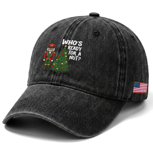 Black Nutcracker Christmas Washed Cotton Baseball Cap Who Is Ready For A Nut TS14 Print Your Wear