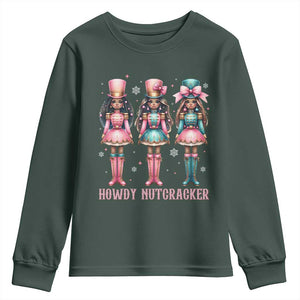 Howdy Nutcracker Cowgirl Christmas Western Country Youth Sweatshirt TS14 Dark Forest Green Print Your Wear