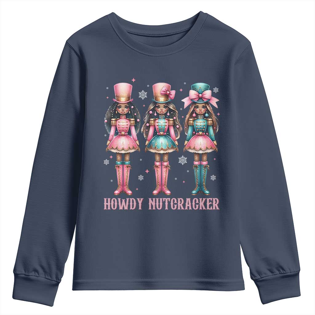 Howdy Nutcracker Cowgirl Christmas Western Country Youth Sweatshirt TS14 Navy Print Your Wear