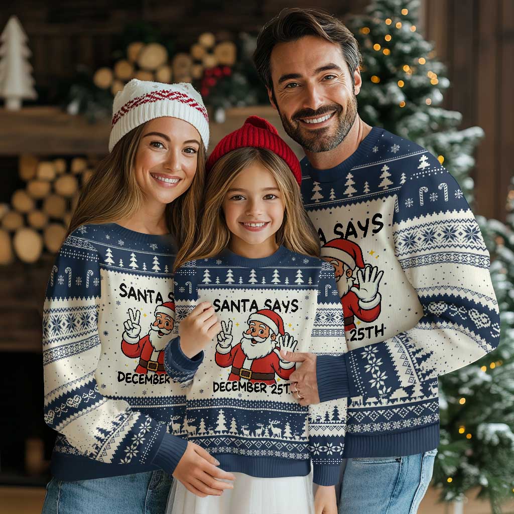 Santa Xmas December 25th Season Ugly Christmas Sweater TS14 Beige Navy Print Your Wear