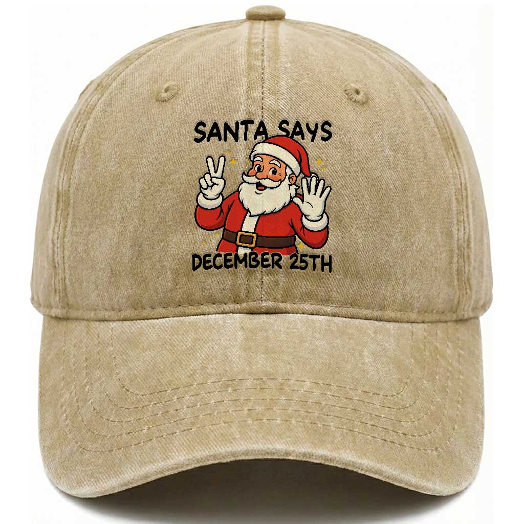 Santa Christmas December 25th Season Washed Cotton Baseball Cap TS14 Washed Cap Universal Fit Khaki Print Your Wear