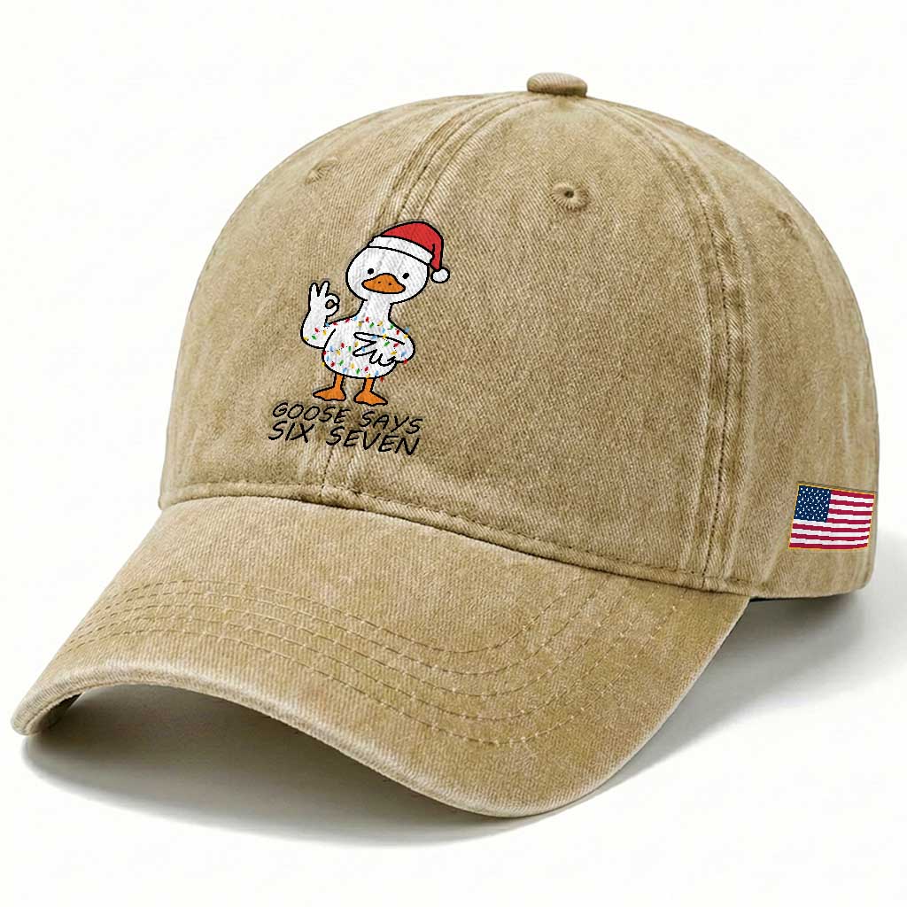 67 Six Seven Chirtsmas Meme Washed Cotton Baseball Cap Funny Silly Goose TS14 Print Your Wear