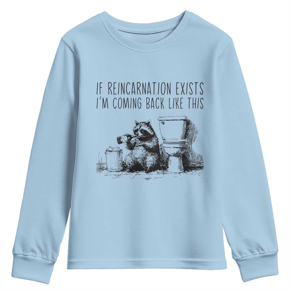 Funny Drunk Raccoon Youth Sweatshirt Trashed Panda Meme TS14 Light Blue Print Your Wear