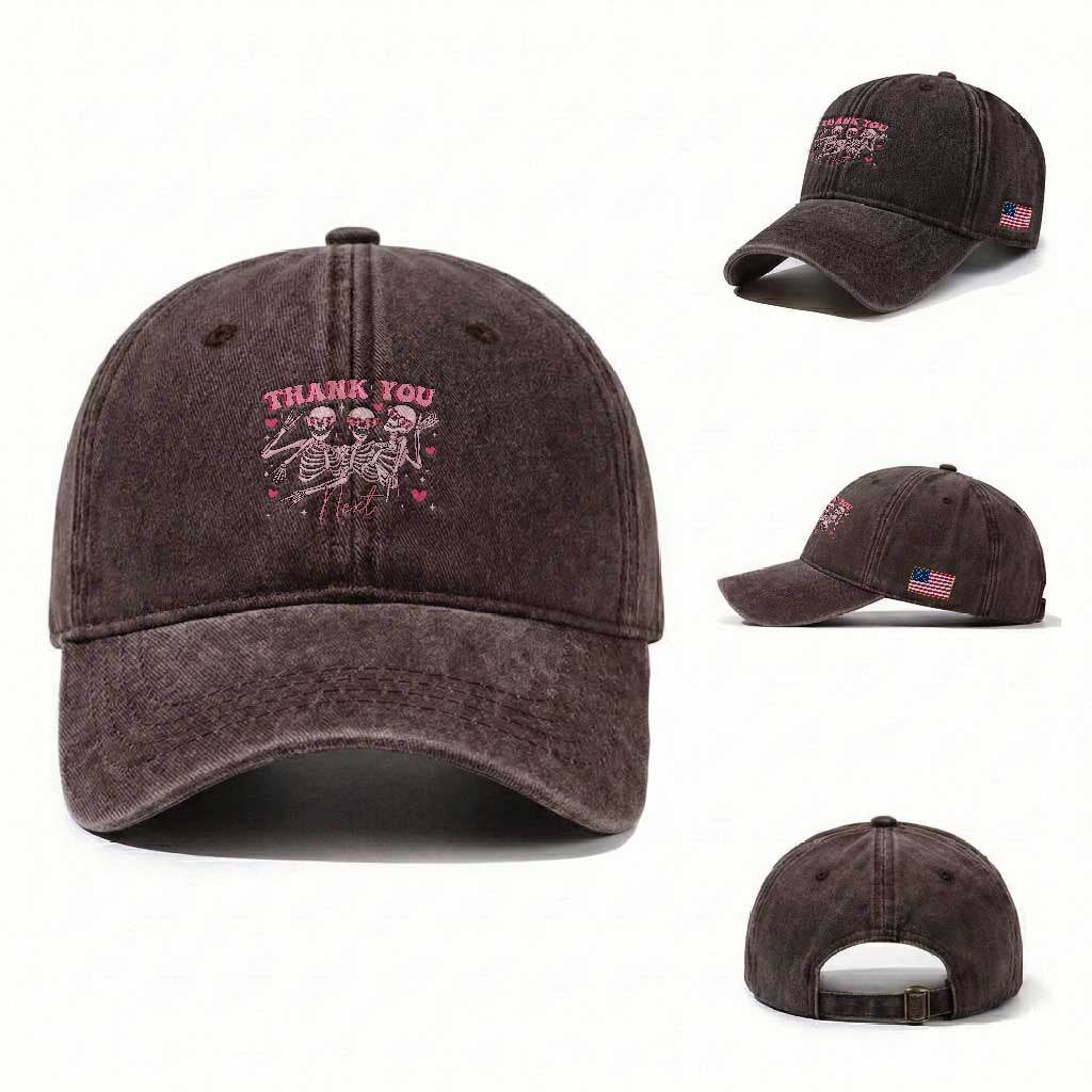 Funny Skeleton Anti Valentines Washed Cotton Baseball Cap TS14 Washed Cap Universal Fit Dark Brown Print Your Wear
