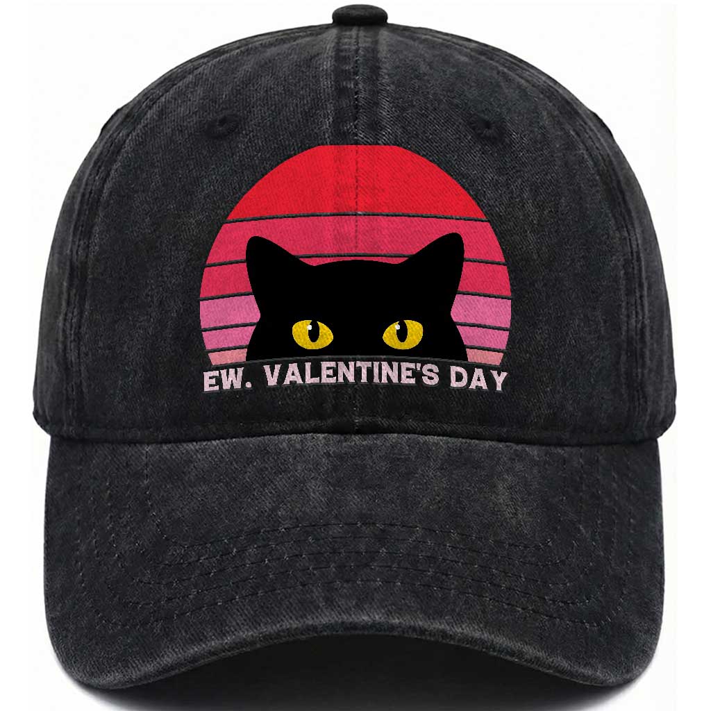 Funny Black Cat Anti Valentine Meme Washed Cotton Baseball Cap TS14 Washed Cap Universal Fit Black Print Your Wear