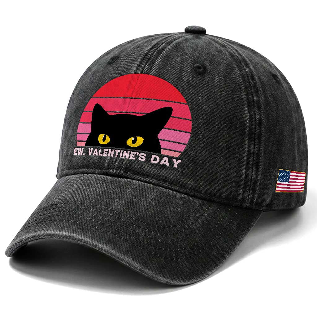 Funny Black Cat Anti Valentine Meme Washed Cotton Baseball Cap TS14 Print Your Wear