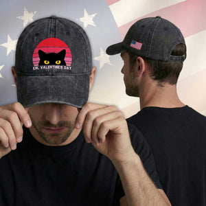 Funny Black Cat Anti Valentine Meme Washed Cotton Baseball Cap TS14 Print Your Wear