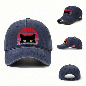 Funny Black Cat Anti Valentine Meme Washed Cotton Baseball Cap TS14 Washed Cap Universal Fit Navy Print Your Wear