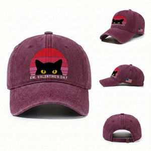 Funny Black Cat Anti Valentine Meme Washed Cotton Baseball Cap TS14 Washed Cap Universal Fit Burgundy Print Your Wear
