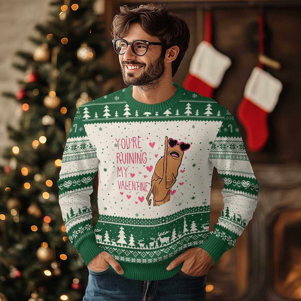 Marcus The Worm Meme Ugly Christmas Sweater Funny Anti Valentines Day TS14 Beige Green Print Your Wear