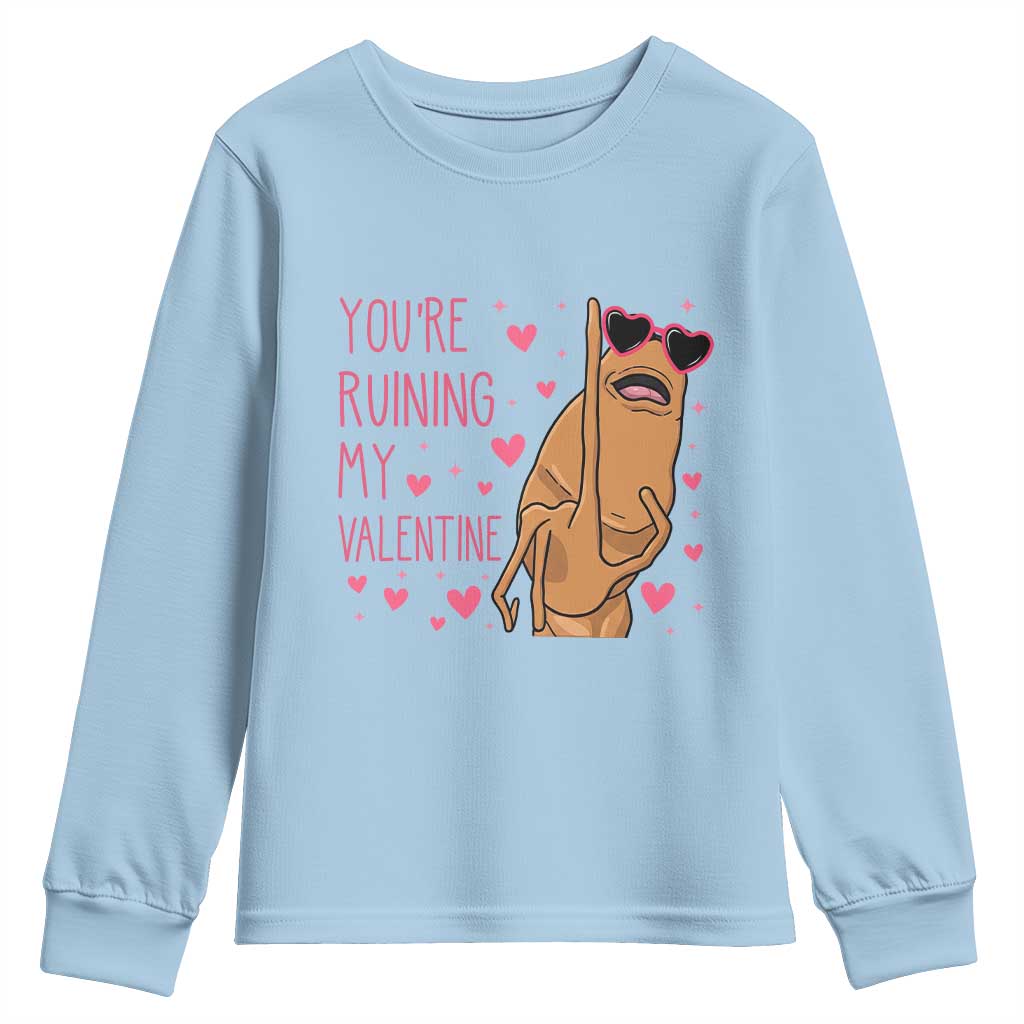 Marcus The Worm Meme Youth Sweatshirt Funny Anti Valentines Day TS14 Light Blue Print Your Wear