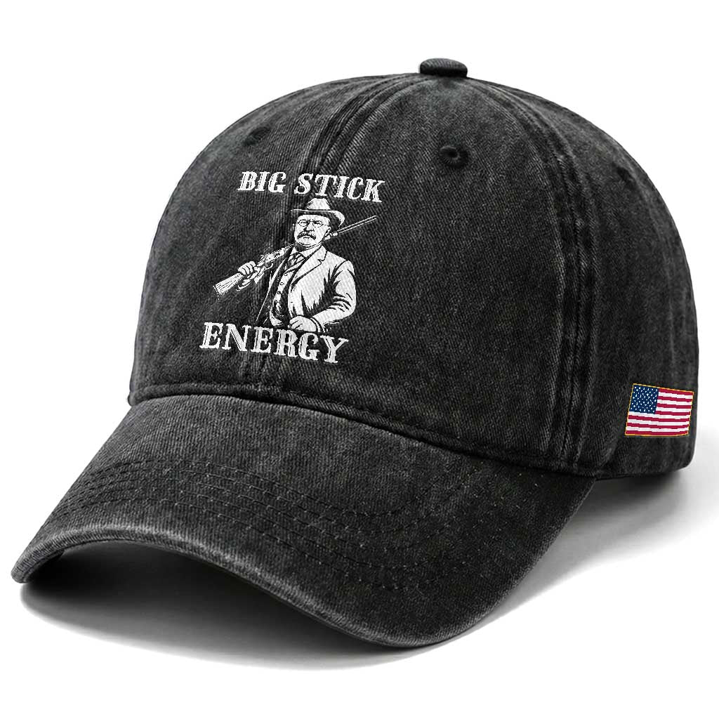 Funny Teddy Roosevelt Washed Cotton Baseball Cap Big Stick Energy President TS14 Print Your Wear